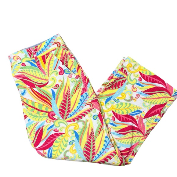Tommy Hilfiger Y2K Tropical Floral Leaf Print Cropped Pants Multi-Color Size 10 - Picture 2 of 16